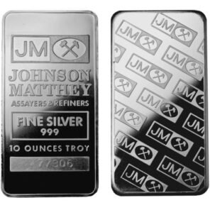 10 oz johnson matthey silver bar 999