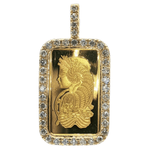 18kt yellow gold diamond frame for 5 gram gold bar