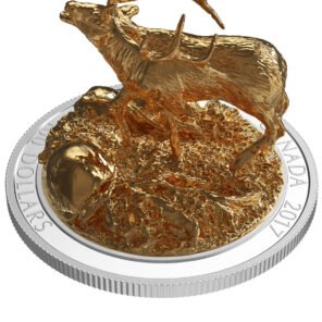 Home sculpture of majestic animals: elk pure silver gold plated coin